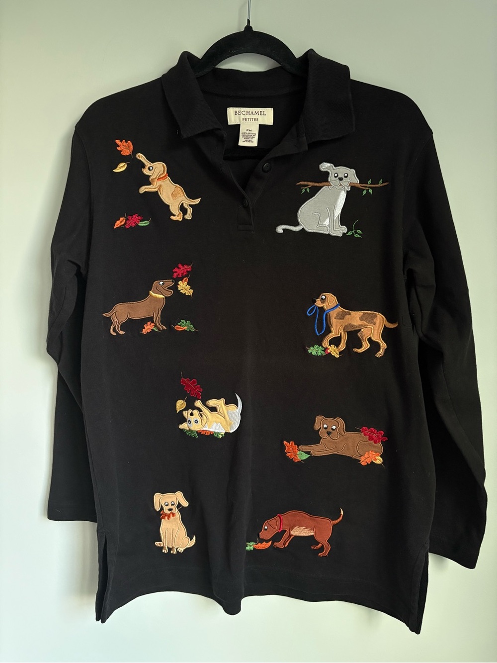 Vintage Bechamel Dog Embroidered Long Sleeve Shirt